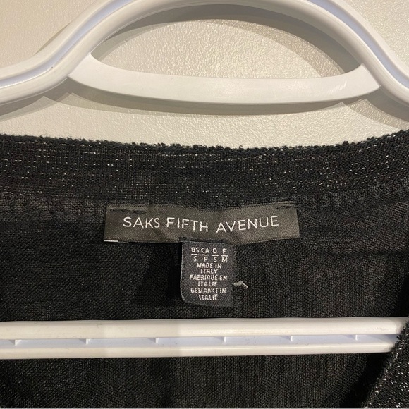 Saks Fifth Ave 100% Linen top cap sleeve blouse metallic hem made in Italy - Picture 8 of 10